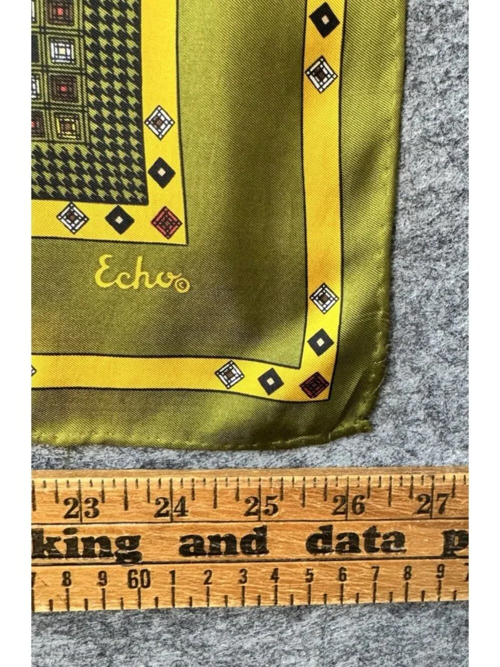 Vintage ECHO Silk Blend Scarf,  Modernist Geometrics Hand Rolled Edges 26x26